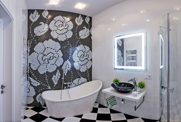 Fürdőszoba belső fekete-fehér