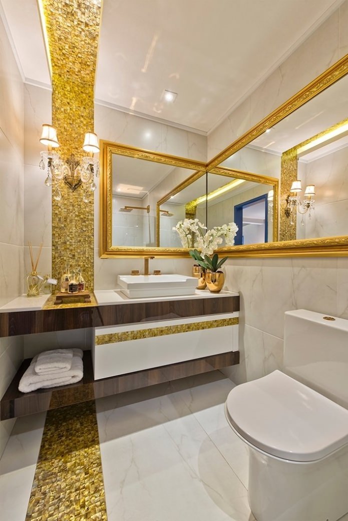 ентеријер купатила у златној боји