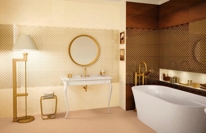 ентеријер купатила у златној боји