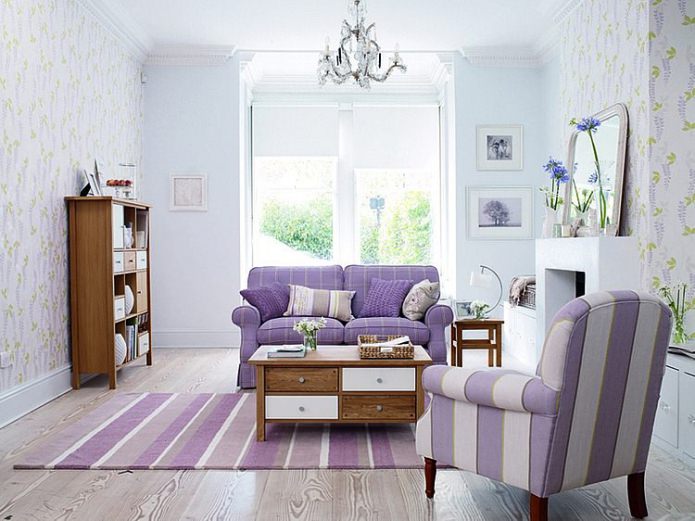 living room design in lilac colors