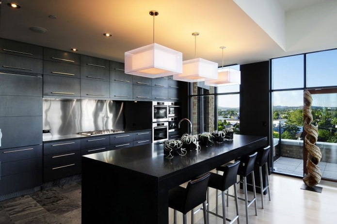 kitchen design in a modern style with a black set