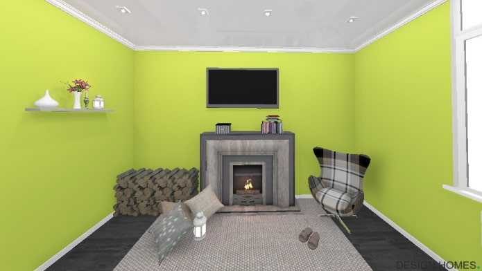 contrasting color combination of walls, floor and ceiling