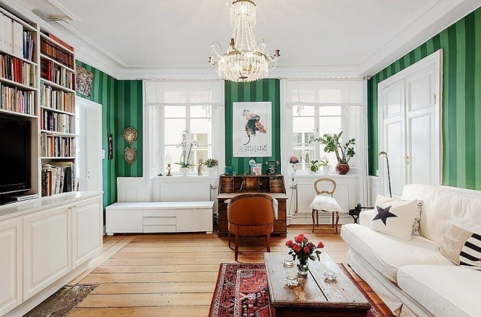 Farbkombination von Wänden, Boden und Decke bei niedrigen Decken