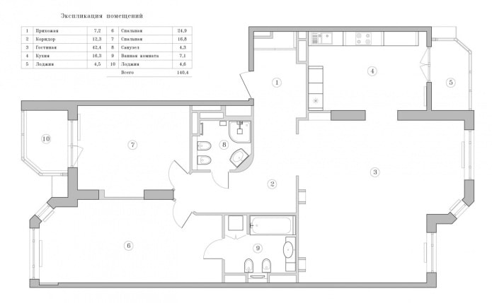 apartment plan 137 sq. m after redevelopment