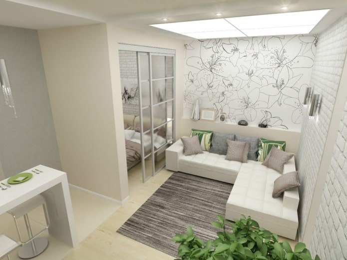 design of a one-room apartment 45 sq. m.