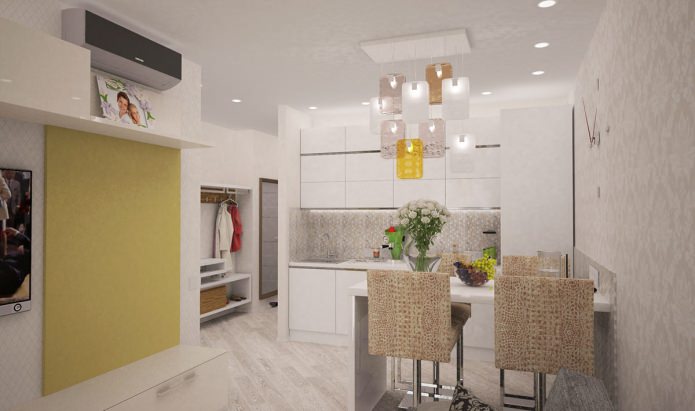 kitchen in the interior of an apartment of 44 sq. m.