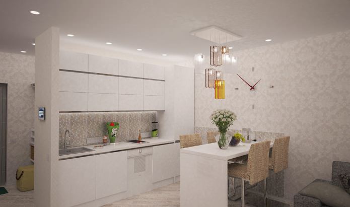 kitchen in the interior of an apartment of 44 sq. m.