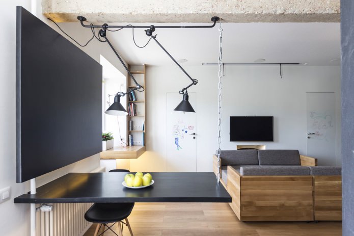 Wohnküche im Design einer Dreizimmerwohnung von 80 qm. m.