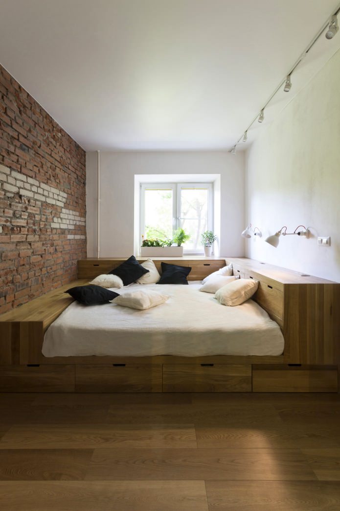 bedroom in the design of a three-room apartment of 80 sq. m.