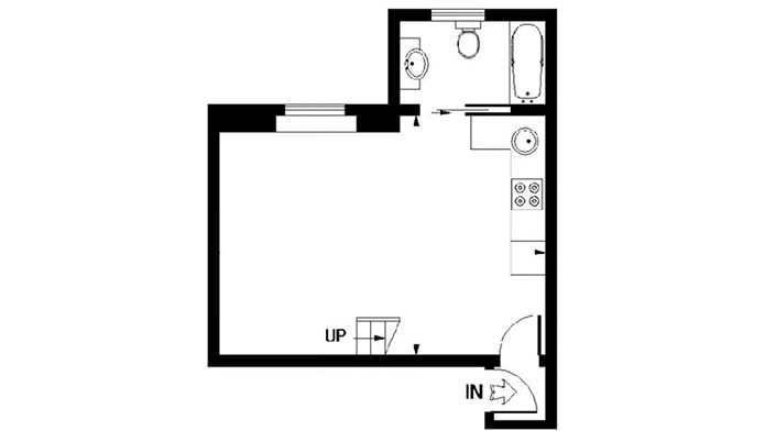 studio layout with a second floor