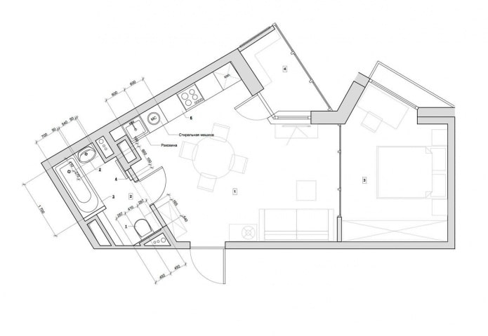 ang layout ng apartment ay 41 sq. m