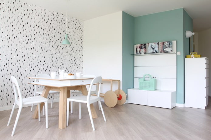 dining room in Scandinavian style mint white