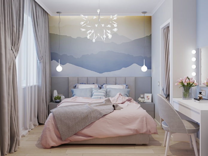 hálószoba design pasztell színekben