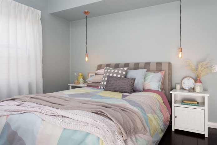 Schlafzimmerdekoration in Pastellfarben
