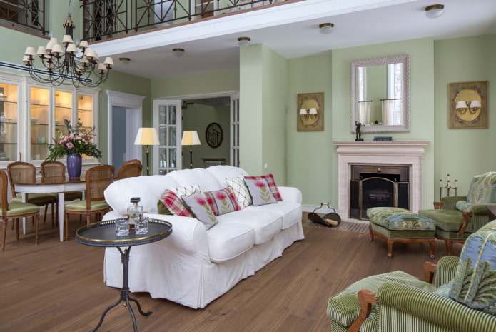 pastel green walls in a country house