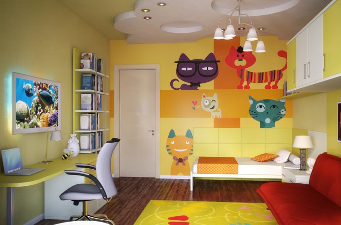Children's room in yellow tones