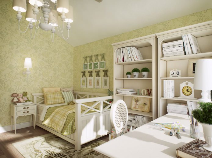 kids room in country style in green tones