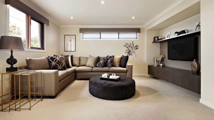 Brown color in the design of the living room