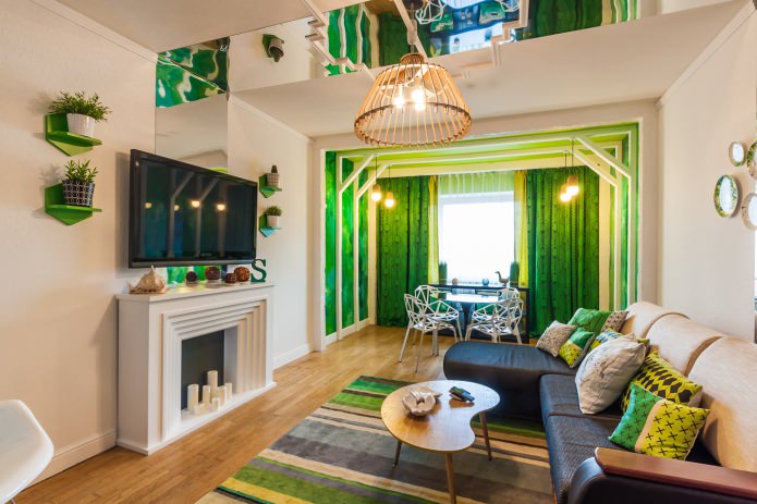 Зелени ентеријер дневне собе