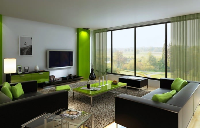 Зелени ентеријер дневне собе