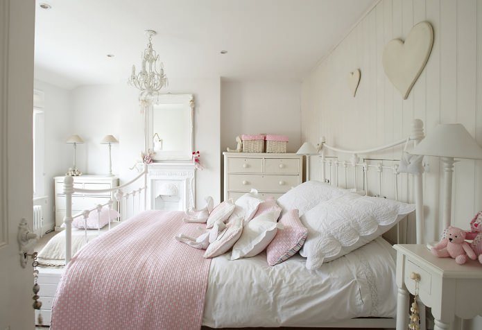white and pink bedroom