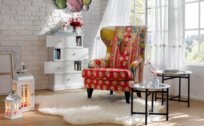 patchwork armchair in the interior