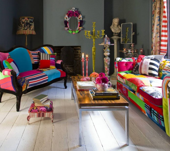 sofa in patchwork style in the interior