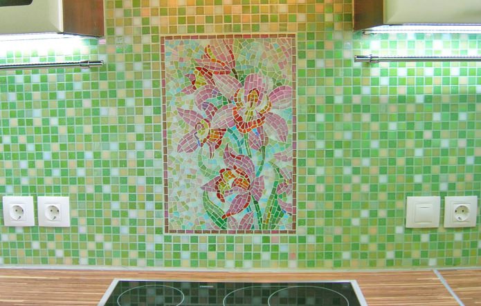 mosaic kitchen apron na may mga bulaklak