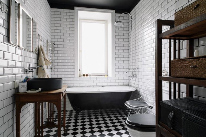 tiles for white brick in the interior of the bathroom