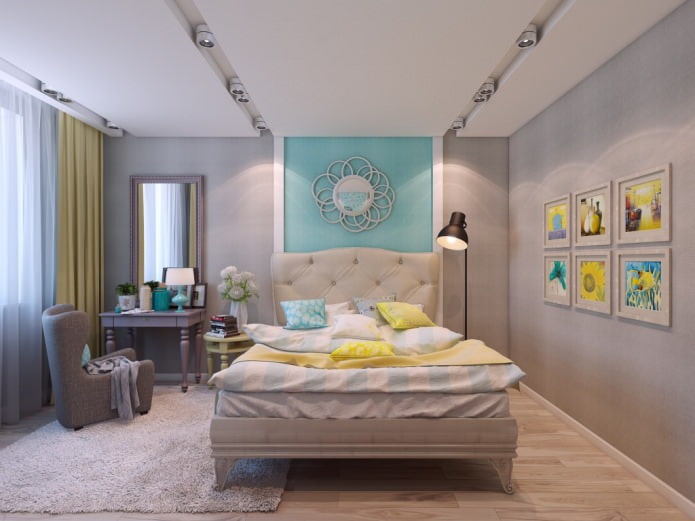 bedroom in the design of an apartment of 80 sq. m.