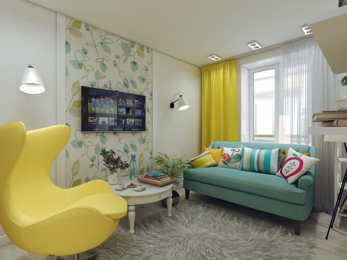 living room in the design of an apartment of 80 sq. m.