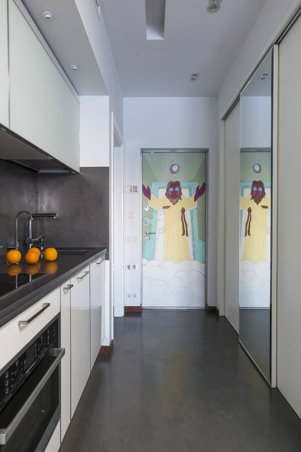 ห้องครัวในการออกแบบอพาร์ทเมนต์สองห้องขนาด 43 ตร.ม. เมตร