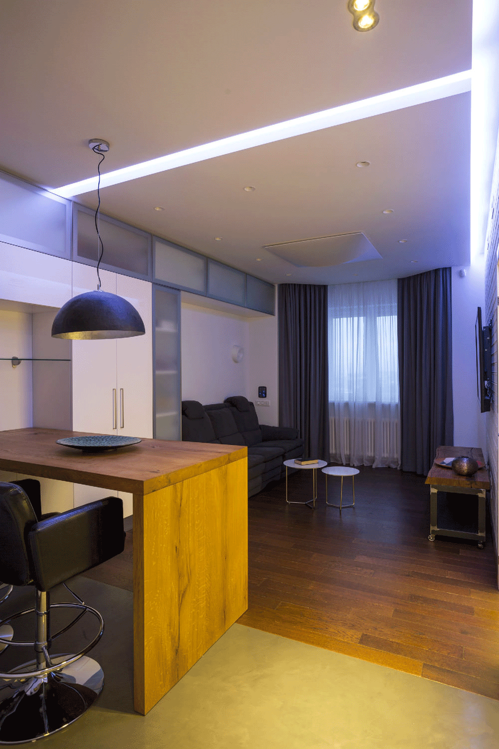 Lighting in the design of a two-room apartment of 43 sq. m.