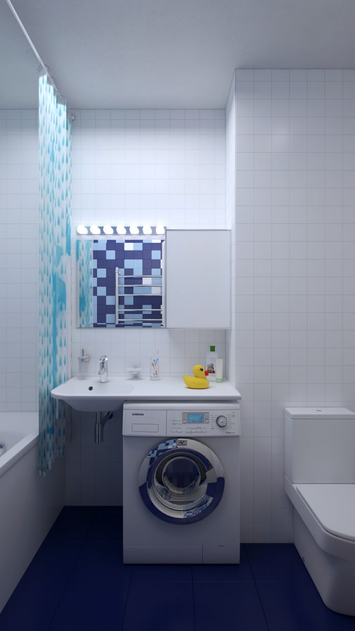 Badezimmer im Design einer Zweizimmerwohnung in einem Haus der Serie P-44