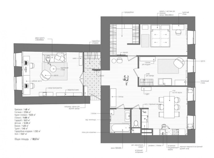 layout ng isang 3-silid na apartment