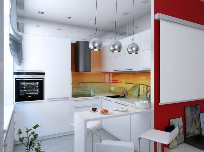 Küche mit Bartheke im Design einer Wohnung von 47 qm. m.