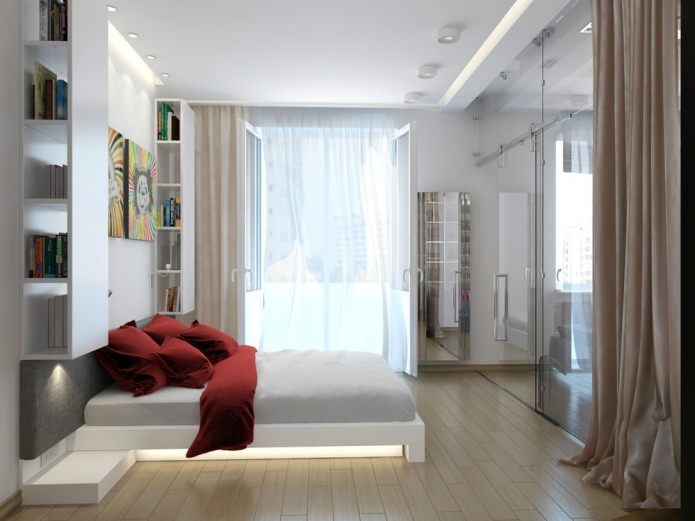 Schlafzimmer in der Innenarchitektur eines Studio-Apartments von 47 qm. m.