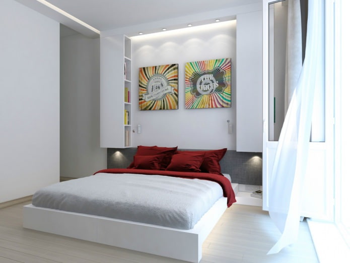 bedroom in the interior design of a studio apartment of 47 sq. m.