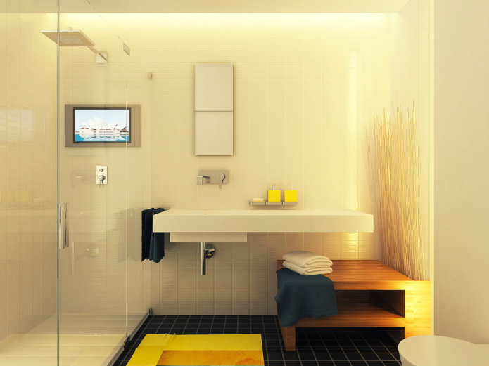 fürdőszoba a stúdió tervezési projektjében 29 nm. m.