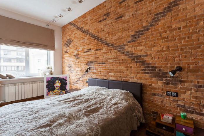 brick in the interior of the bedroom
