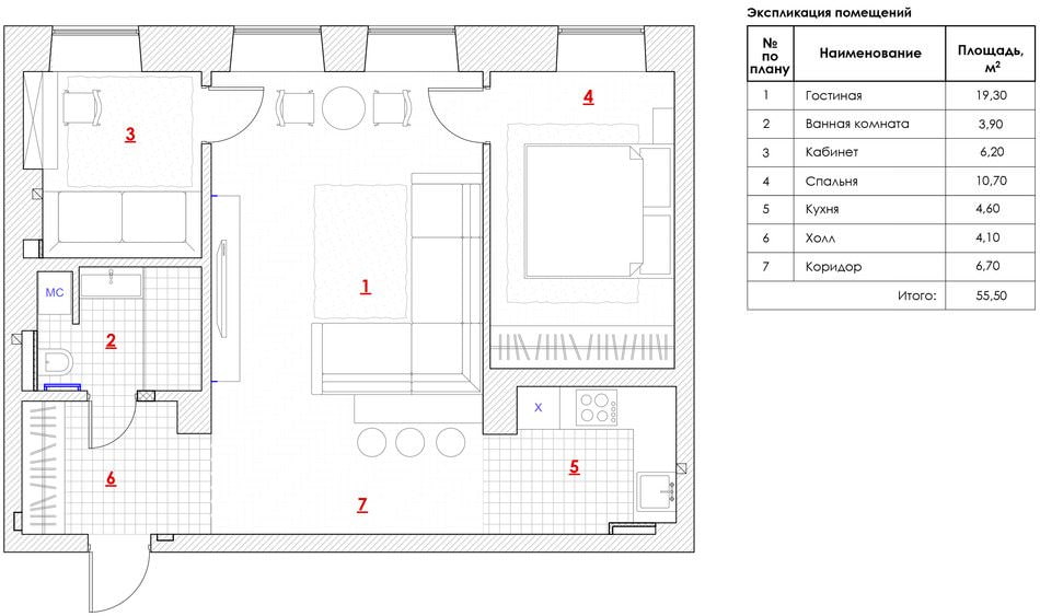 Apartment design 56 sq. m.