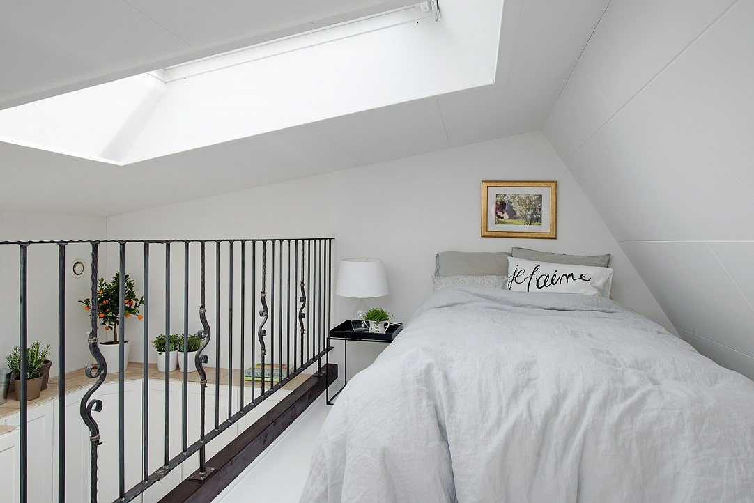 bedroom in an attic-type apartment
