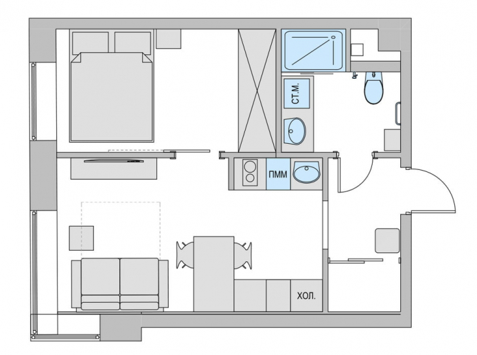 layout ng isang maliit na dalawang-silid na apartment