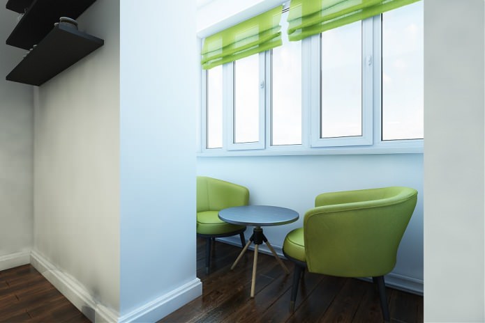 Loggia kombiniert mit Küche in einem Designprojekt einer 2-Zimmer-Wohnung