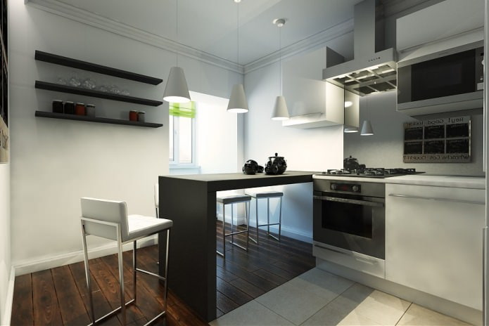 Küche in einem Designprojekt einer 2-Zimmer-Wohnung