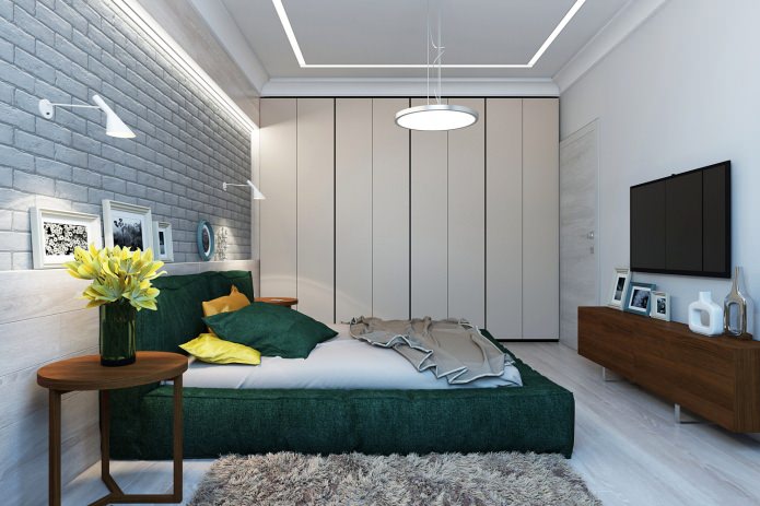 hálószoba egy modern, gyönyörű lakásban