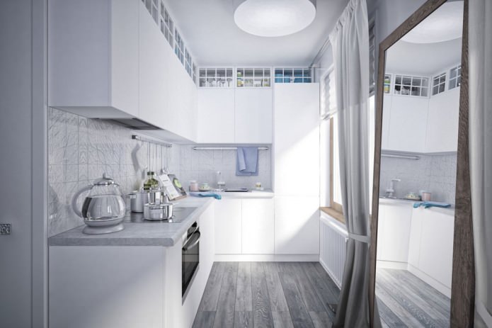 kitchen in the design of a studio apartment 34 sq. m.