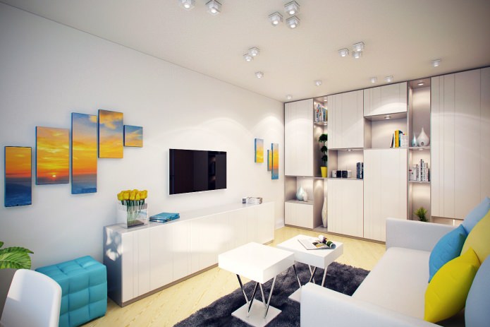 living room in the interior of an apartment of 46 sq. m.
