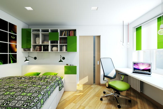 ห้องนอนในการออกแบบอพาร์ทเมนต์สองห้องในบ้านแผง