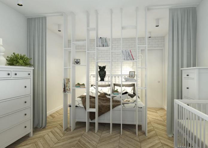 Schlafzimmer mit Kinderzimmer im Design einer Wohnung von 65 qm. m.